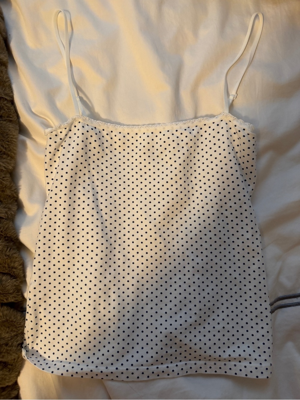 Brandy Melville White Cami Top with Black Polka Dots